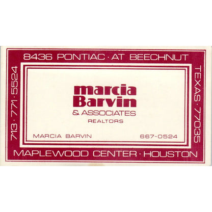 Marcia Barvin & Associates Realtors Houston TX Vintage Business Card SD8-B2