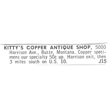 Kitty's Copper Antique Shop Butte Montana 1972 Ad AF8-S14