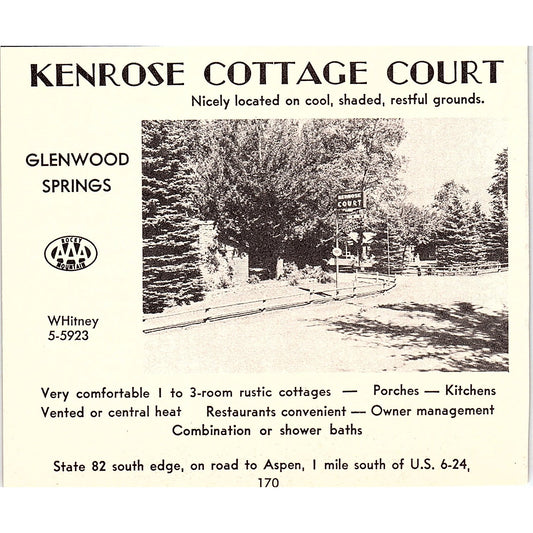 Kenrose Cottage Court, Hot Springs Lodge Glenwood Springs CO 1958 Ad AG1-H2