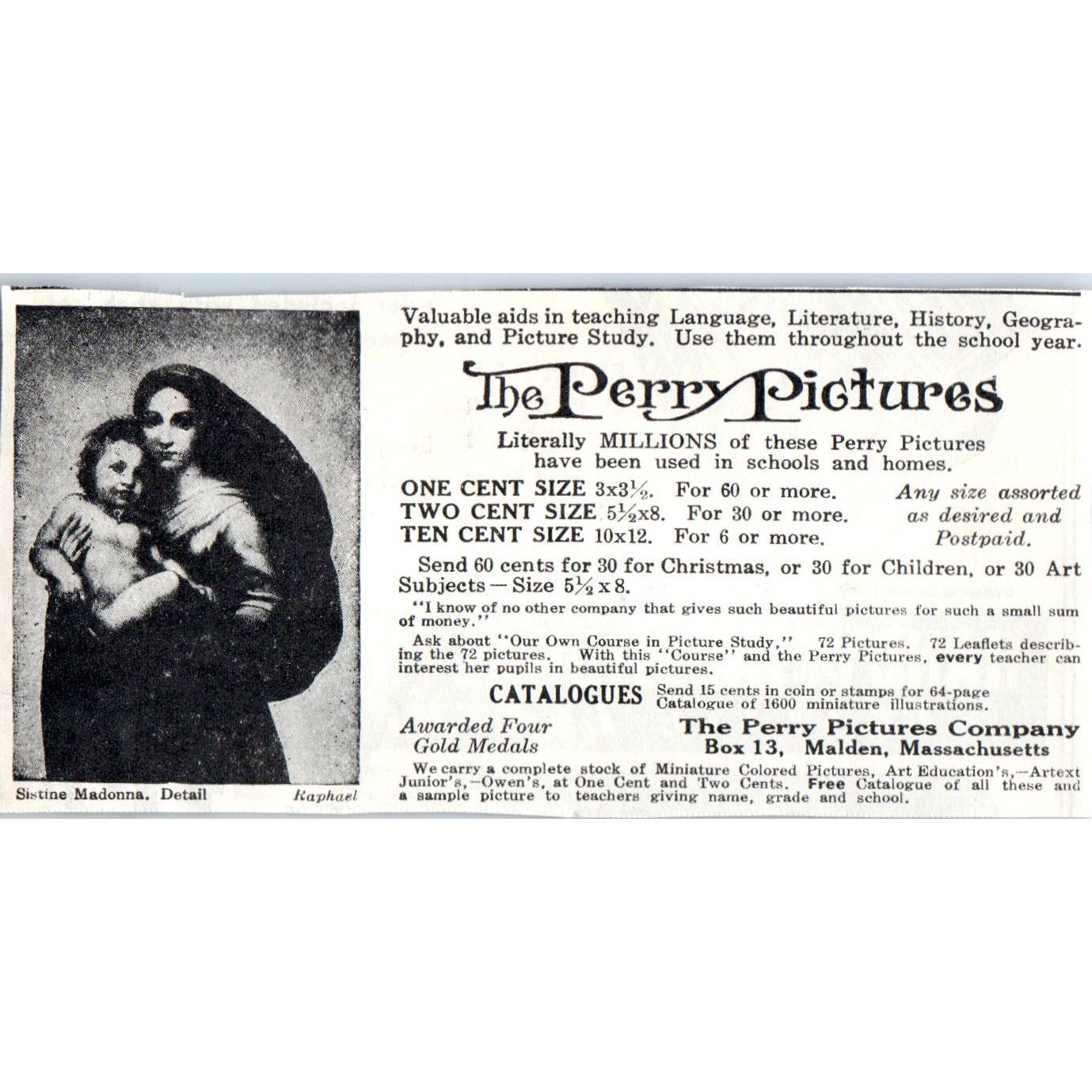 The Perry Pictures Co Sistine Madonna 1930s Magazine Advertisement AE4-I1
