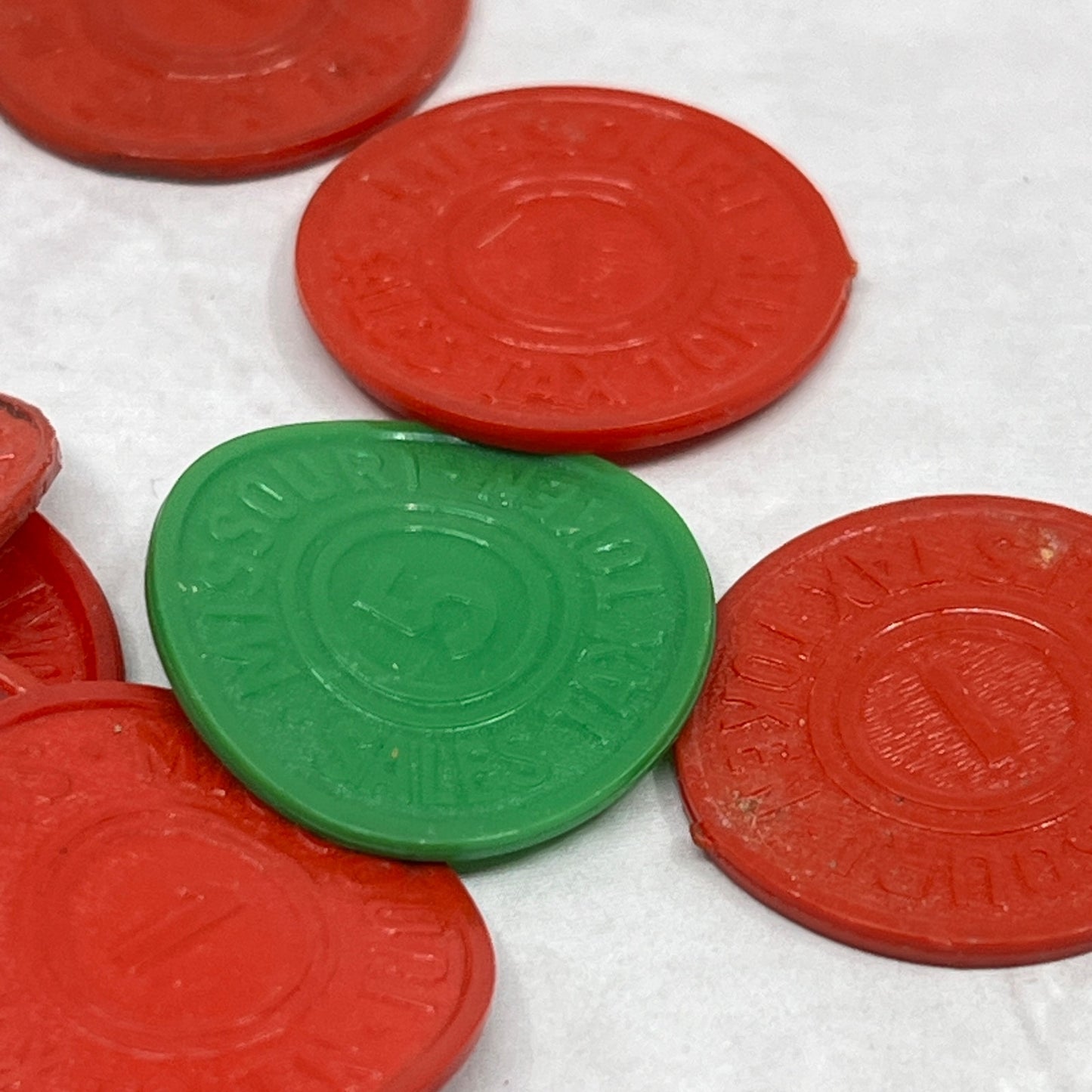 Vtg Missouri State Dept of Revenue Sales Tax Plastic Token Chit Set of 18 SE2