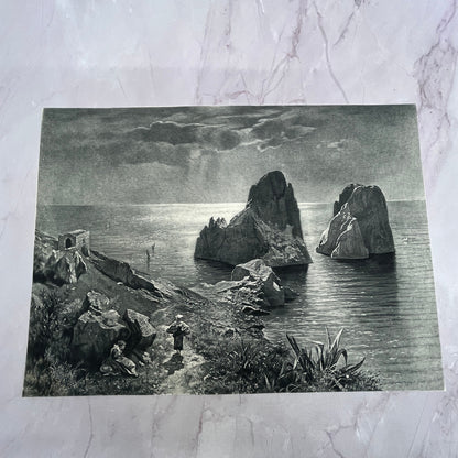 The Twin Rocks of Capri; I Faraglioni a Capri A. Leu Engraving 8x11" Print V21