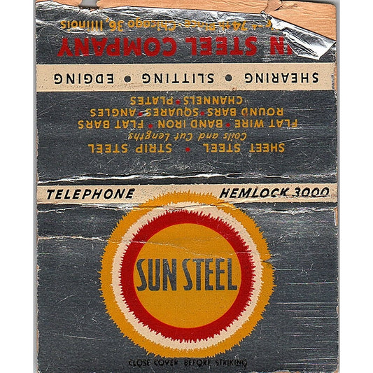 Sun Steel Co Chicago IL Vintage Large Matchbook Cover TH2-Y2