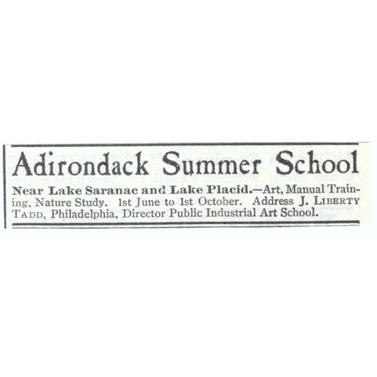 Adirondack Summer School J. Liberty Tadd Philadelphia 1903 Magazine Ad AF7-SS1