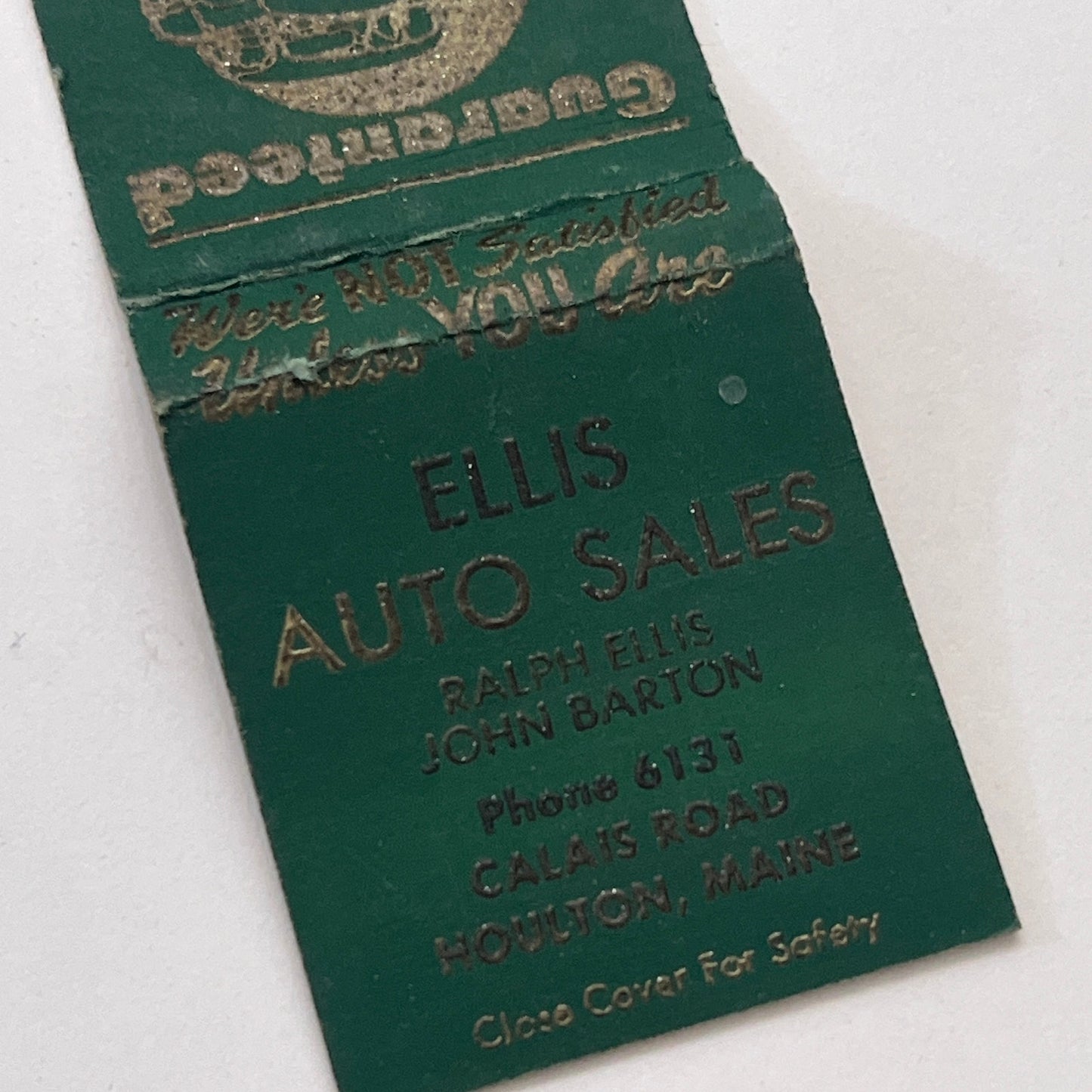 Ellis Auto Sales Ralph Ellis John Barton Houlton ME Vintage Matchbook TB8-MB-14