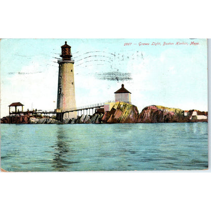 1908 Graves Light Boston Harbor MA Original Postcard PC9