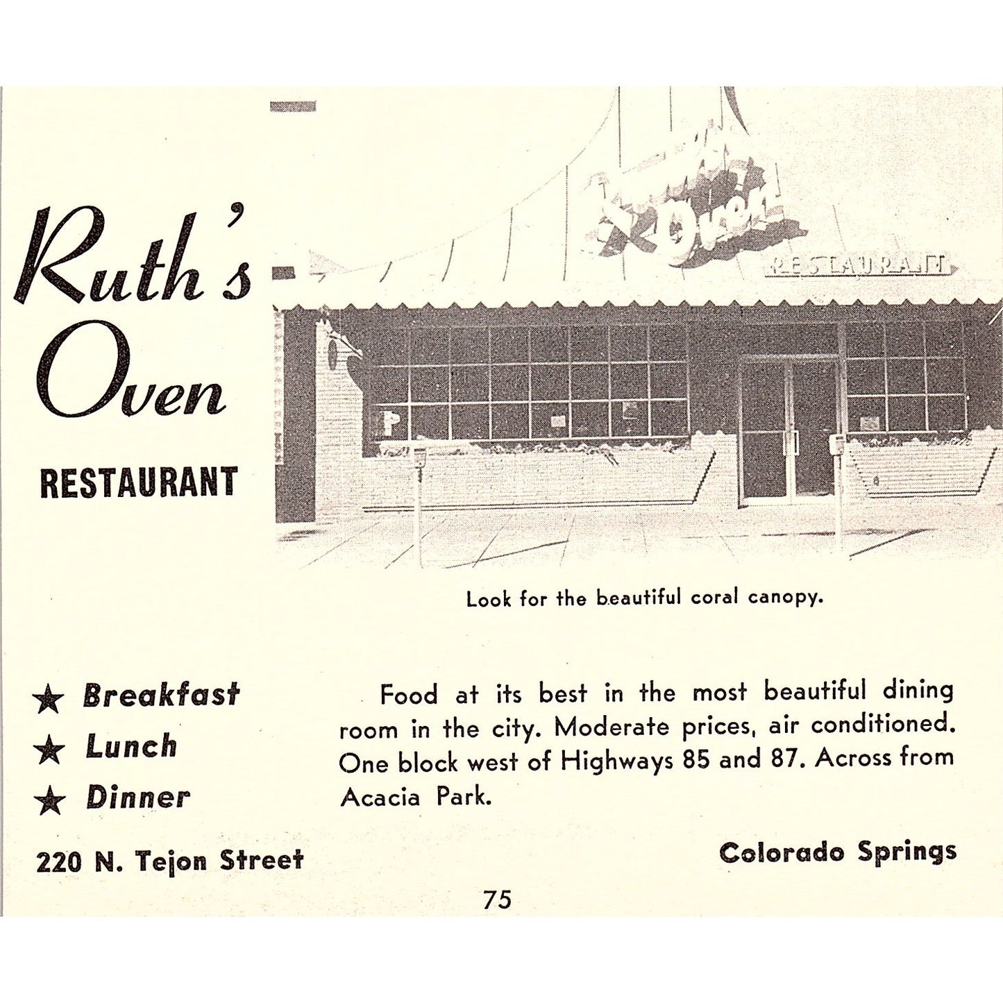 Ruth's Oven Restaurant, The Village Inn Colorado Springs 1958 Ad AG1-H2