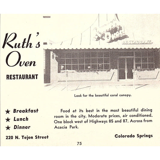 Ruth's Oven Restaurant, The Village Inn Colorado Springs 1958 Ad AG1-H2