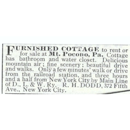 Mt. Pocono PA Furnished Cottage R.H. Dodd NY 1903 Magazine Ad AF7-SS2