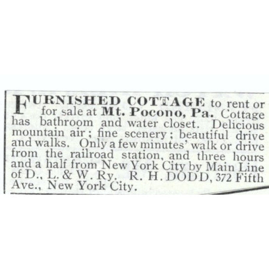 Mt. Pocono PA Furnished Cottage R.H. Dodd NY 1903 Magazine Ad AF7-SS2