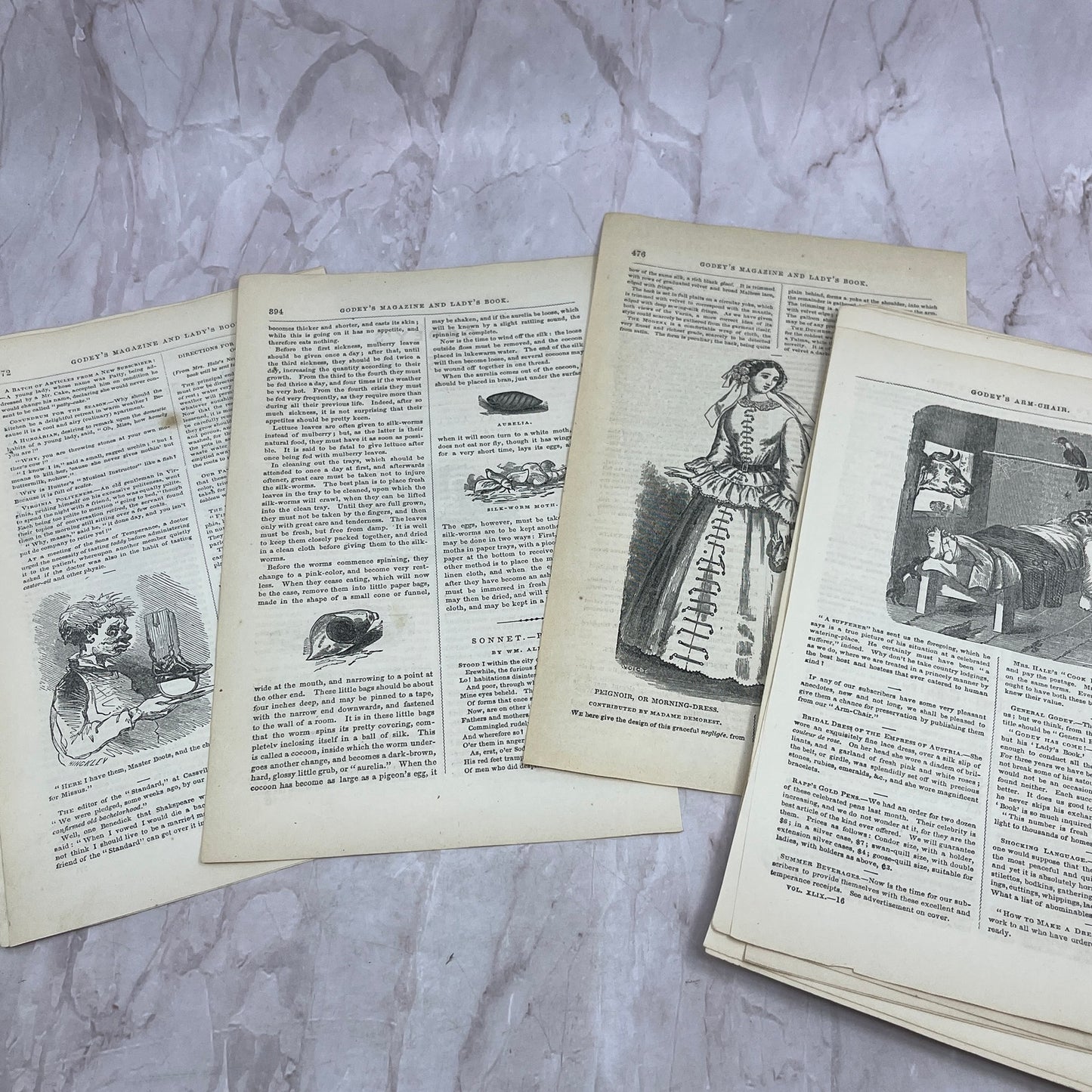 Huge Lot of Original Assorted Small Engravings From 1857 Godey's Book L3-2-MG1