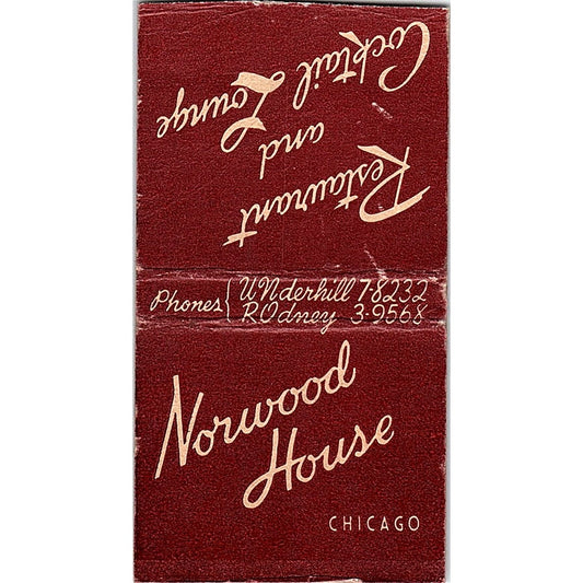 Norwood House Restaurant Chicago Vintage Matchbook Cover SC7-Y3