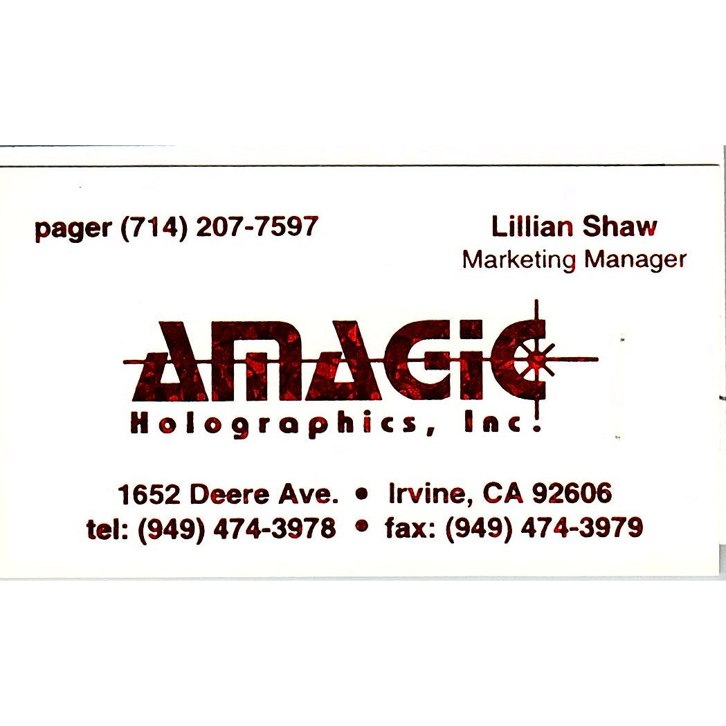 Lillian Shaw Amagic Holographics Inc Irvine CA Vintage Business Card SC9-B11