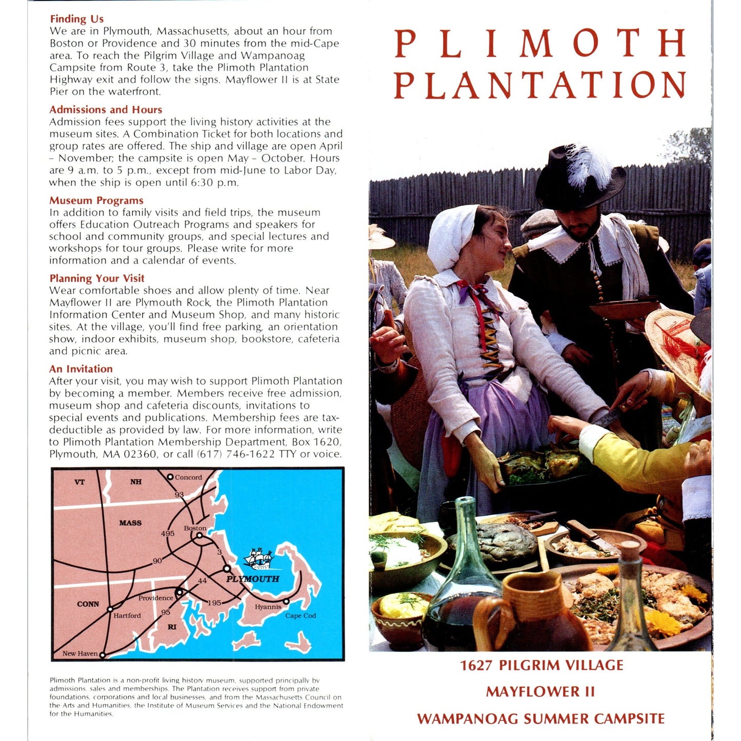 1980s Plimoth Plantation 1627 Pilgrim Village MA Travel Brochure TF4-BC