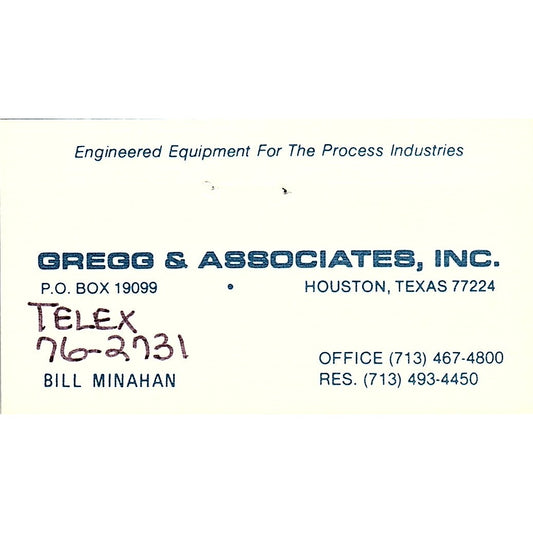 Gregg & Associates Inc. Bill Minahan Houston Texas Vintage Business Card SB4-B4