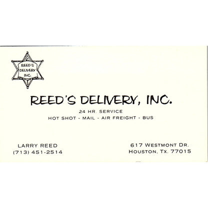 Reed's Delivery Larry Reed Houston Texas Vintage Business Card SB4-B5