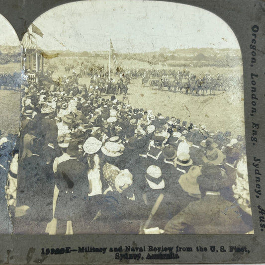 c1900 Military and Naval Review US Fleet Sydney Australia Stereoview Card TF5-L3