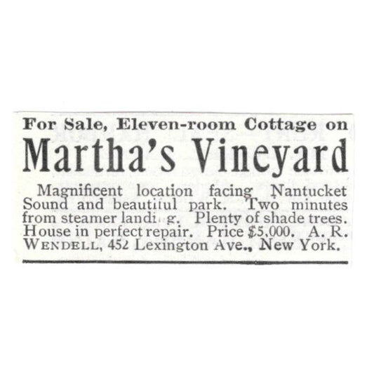 Martha's Vineyard Cottage A.R. Wendell c1918 Original Advertisement AE5-SV5
