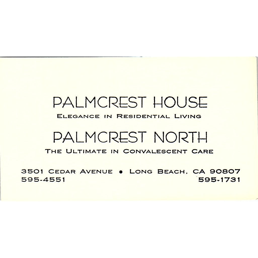 Palmcrest House North Long Beach CA Vintage Business Card SE3-B16