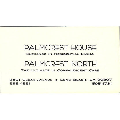Palmcrest House North Long Beach CA Vintage Business Card SE3-B16