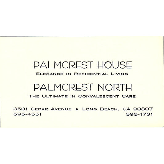 Palmcrest House North Long Beach CA Vintage Business Card SE3-B16