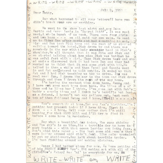 1953 Handwritten Letter From Teen Girl Betty Coulton Court Cape May NJ D18