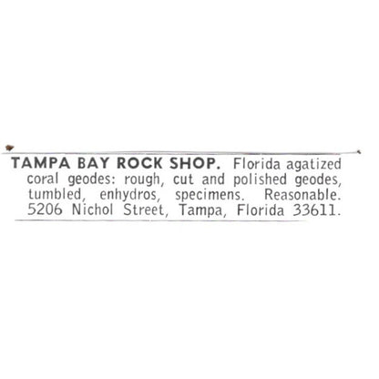 Tampa Bay Rock Shop Florida Agatized Coral Geodes Tampa FL 1972 Ad AF8-S25