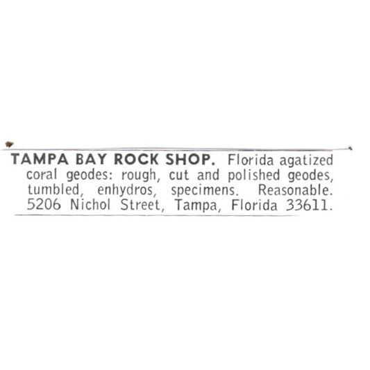 Tampa Bay Rock Shop Florida Agatized Coral Geodes Tampa FL 1972 Ad AF8-S25
