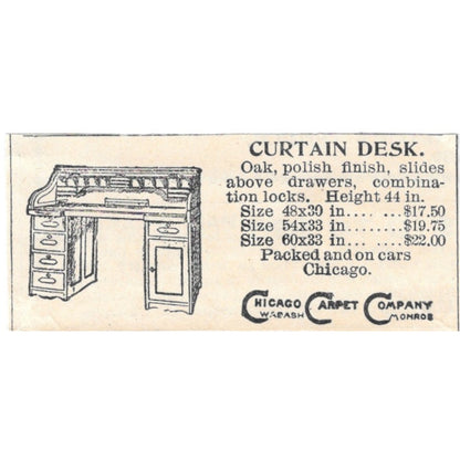 Curtain Desk Chicago Carpet Company Wabash Monroe 1894 Ad AK6-S7