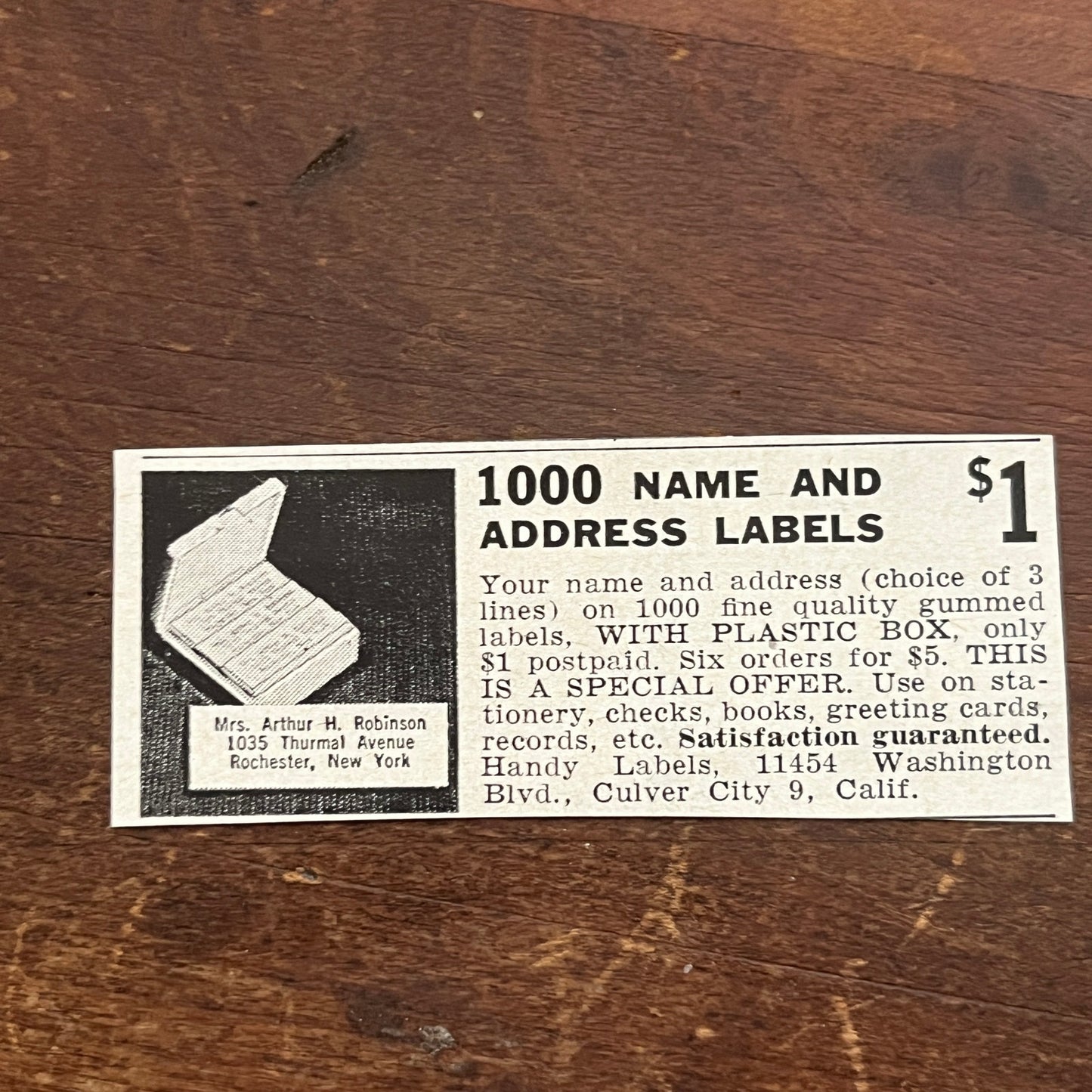 Handy Labels - Culver City CA Address Labels 1955 Ad AF9-S2