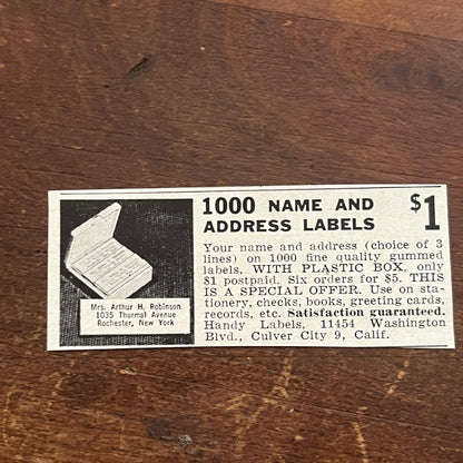 Handy Labels - Culver City CA Address Labels 1955 Ad AF9-S2