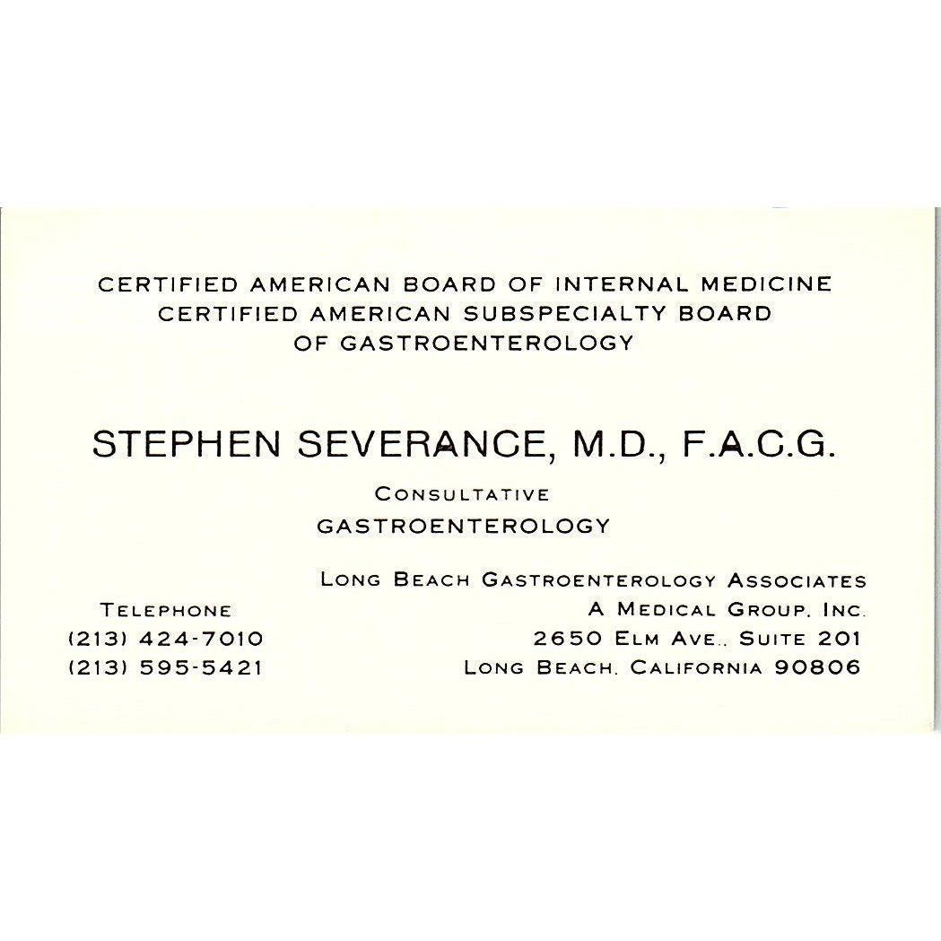 Consultative Gastroenterology, Stephen Severance, M.D. CA Business Card SF3-B8