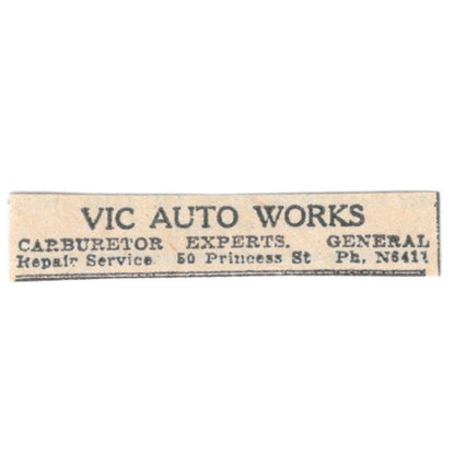 Vic Auto Works Carburetor Experts 50 Princess St Winnipeg 1920 Ad AG2-S5