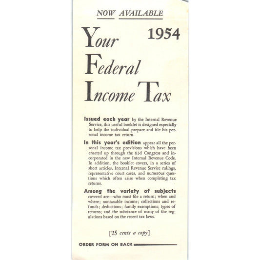 1955 US Government Printing Office Federal Income Tax Copy Order Form AE4