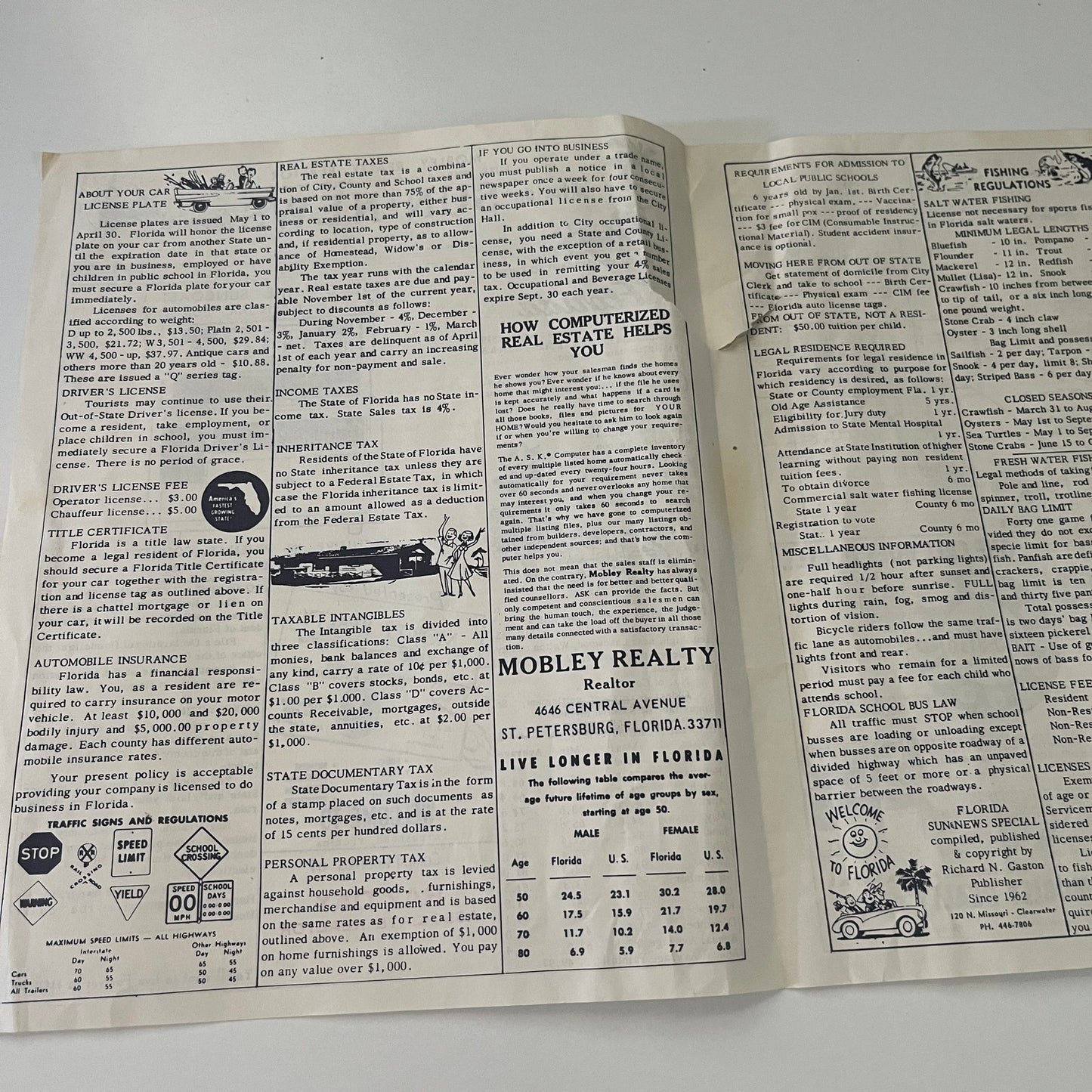 Vintage Florida Sun News Newsletter Mobley Realty Realtor Ray Day J17