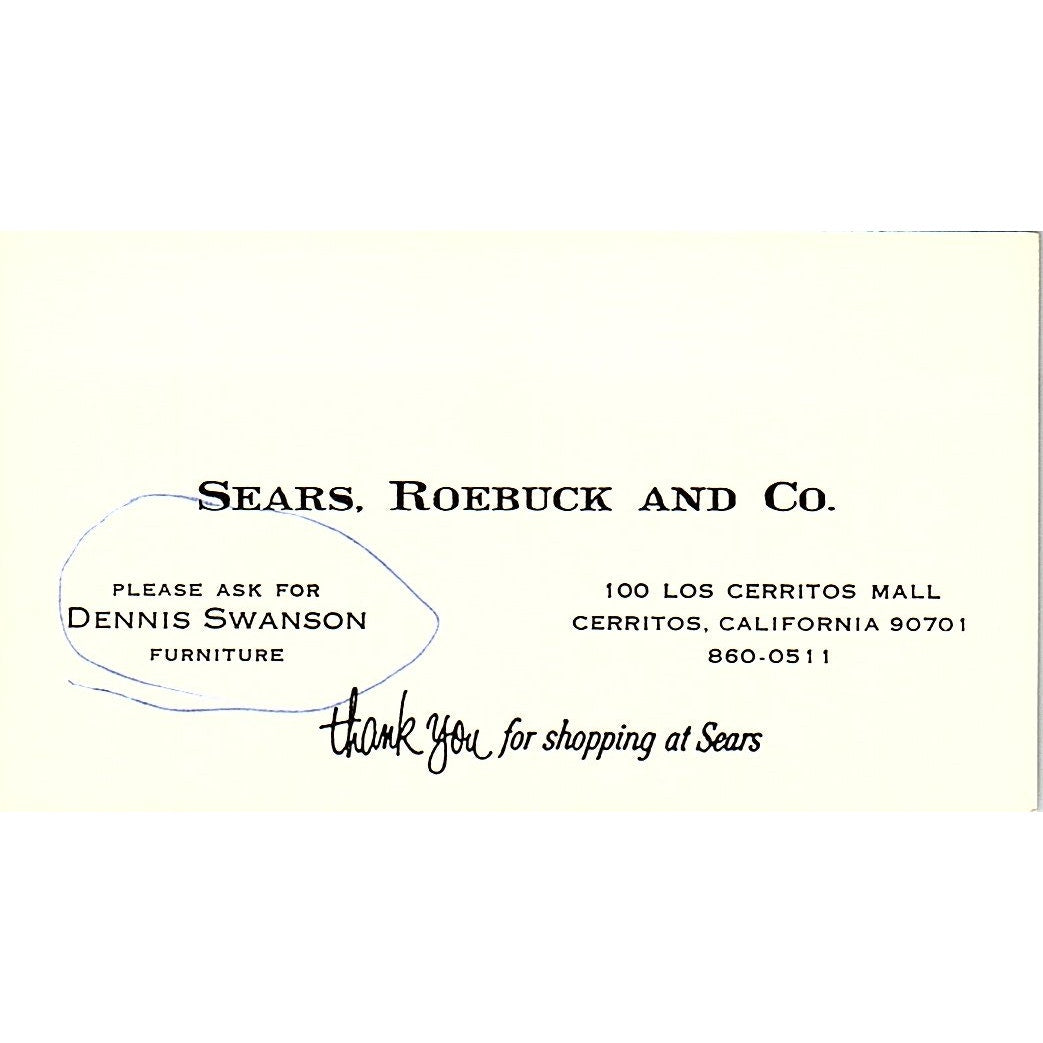 Sears Roebuck And Co. Dennis Swanson Cerritos CA Vintage Business Card SB4-B8