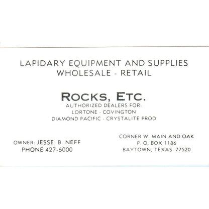 Jesse B Neff Rocks, Etc Lapidary Baytown TX Vintage Business Card SD8-B6