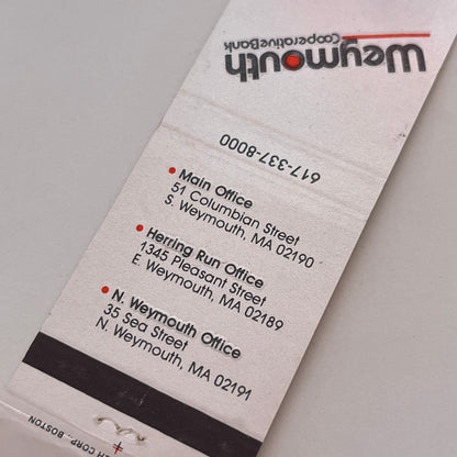 Weymouth Cooperative Bank MA Vintage Matchbook Cover TB6-MB2-3