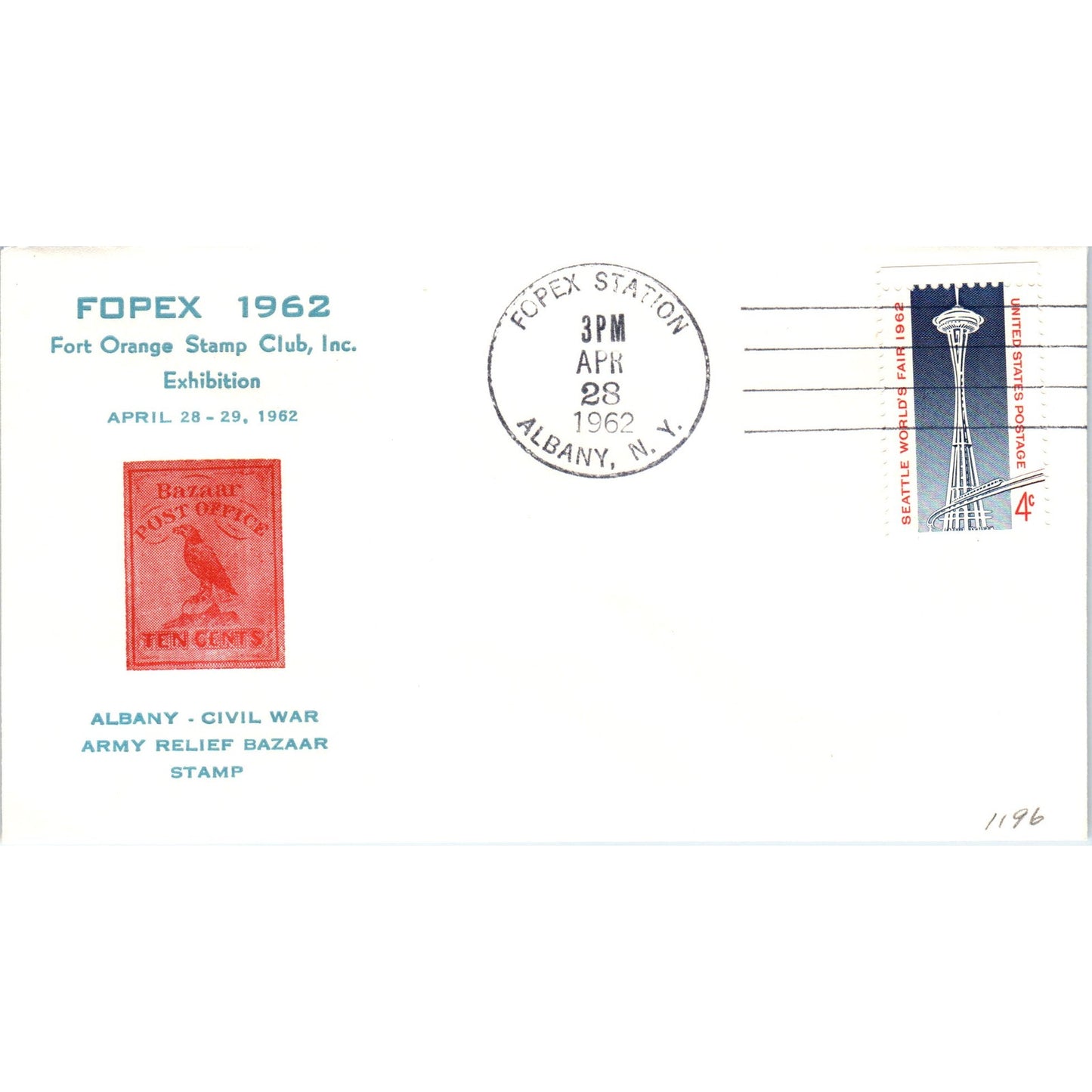 1962 Fopex Ft. Orange Club Albany Civil War Army Relief Postal Cover TI5-PC1