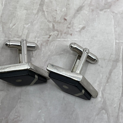 Vintage MCM Mod Black Enamel Chrome Diamond Shape Cufflinks Set SE5