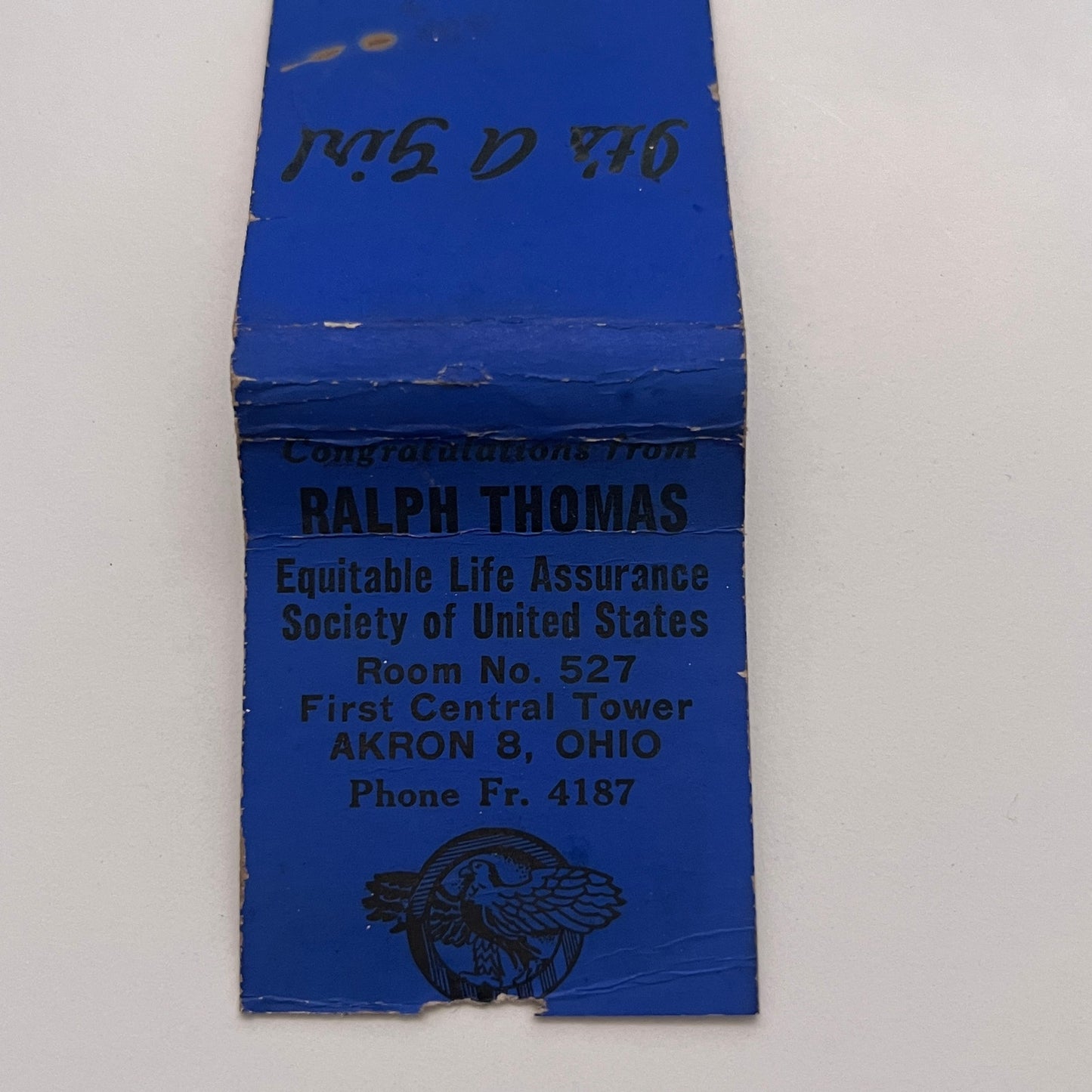 Ralph Thomas Equitable Life Akron OH Its a Girl Vintage Matchbook Cover MM3-4