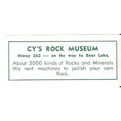 Cy's Rock Museum Highway 262 1957 Estes Park CO Ad AG4-S11