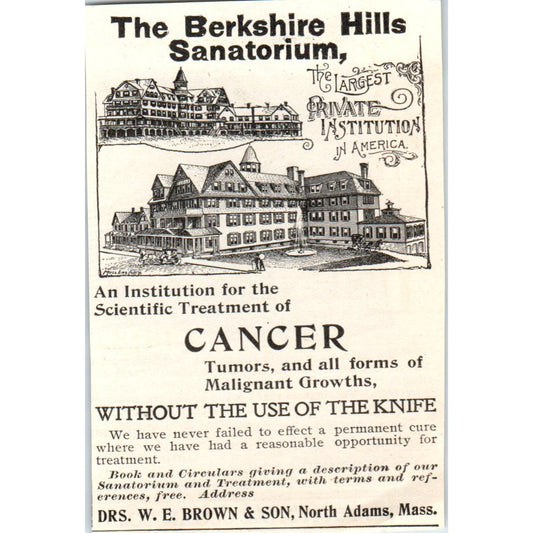 The Berkshire Hills Sanitorium Cancer Treatment W.E. Brown MA c1905 Ad AE7-A3