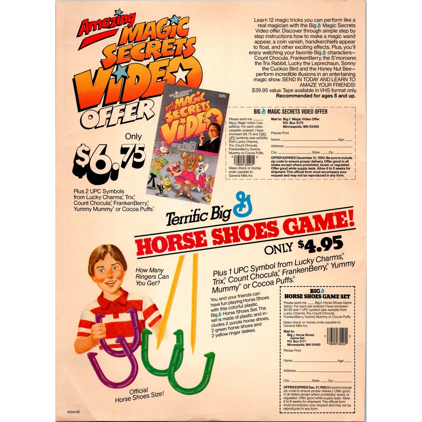 General Mills Cereal Magic Secrets Video & Horse Shoes Game Offer 1989 Ad B21