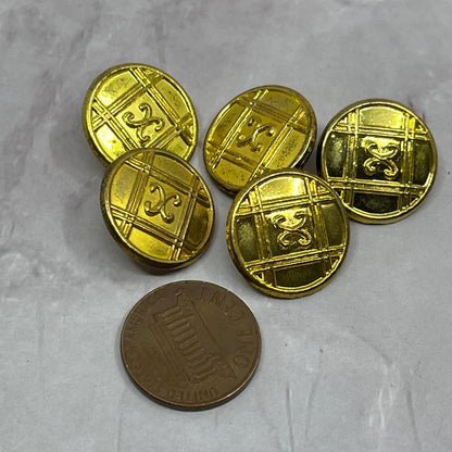 Vintage Gold Tone Embossed X Plaid Metal Button Set of 5 SC1
