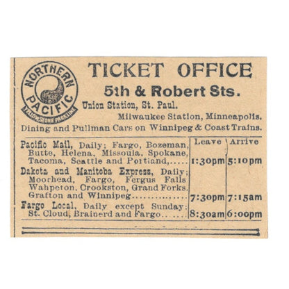 Northwestern Pacific Railroad 5th & Robert Ticket Office St. Paul 1898 Ad AF2-S3