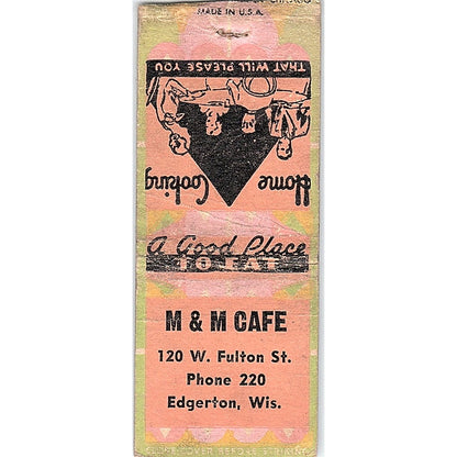 M&M Cafe Edgerton WI Vintage Matchbook Cover SC7-Y8