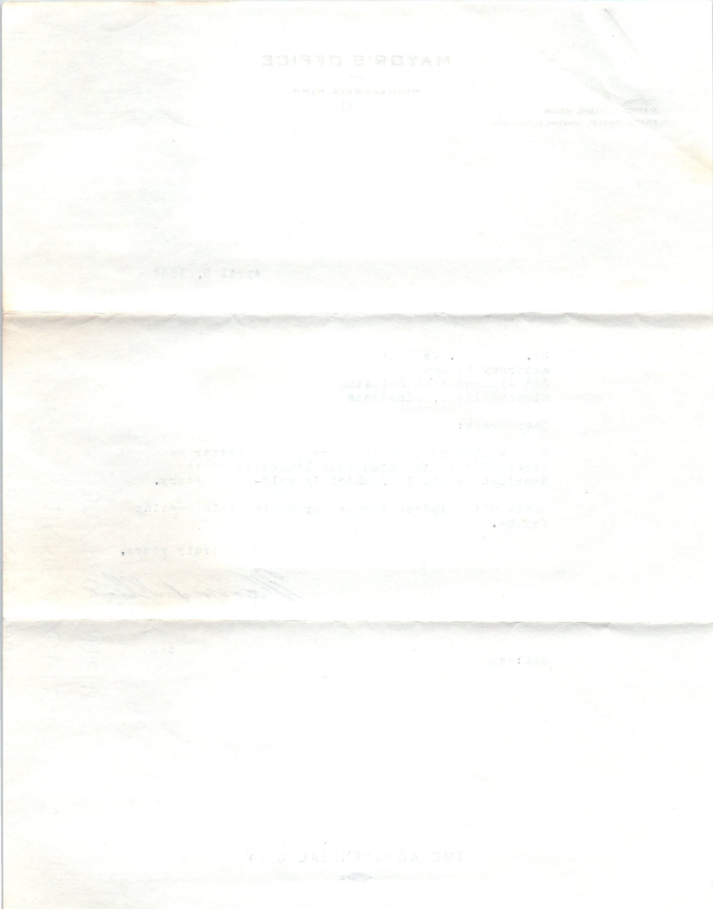 1944 Minneapolis Mayor Marvin L. Kline Official Letterhead Memo MN D9