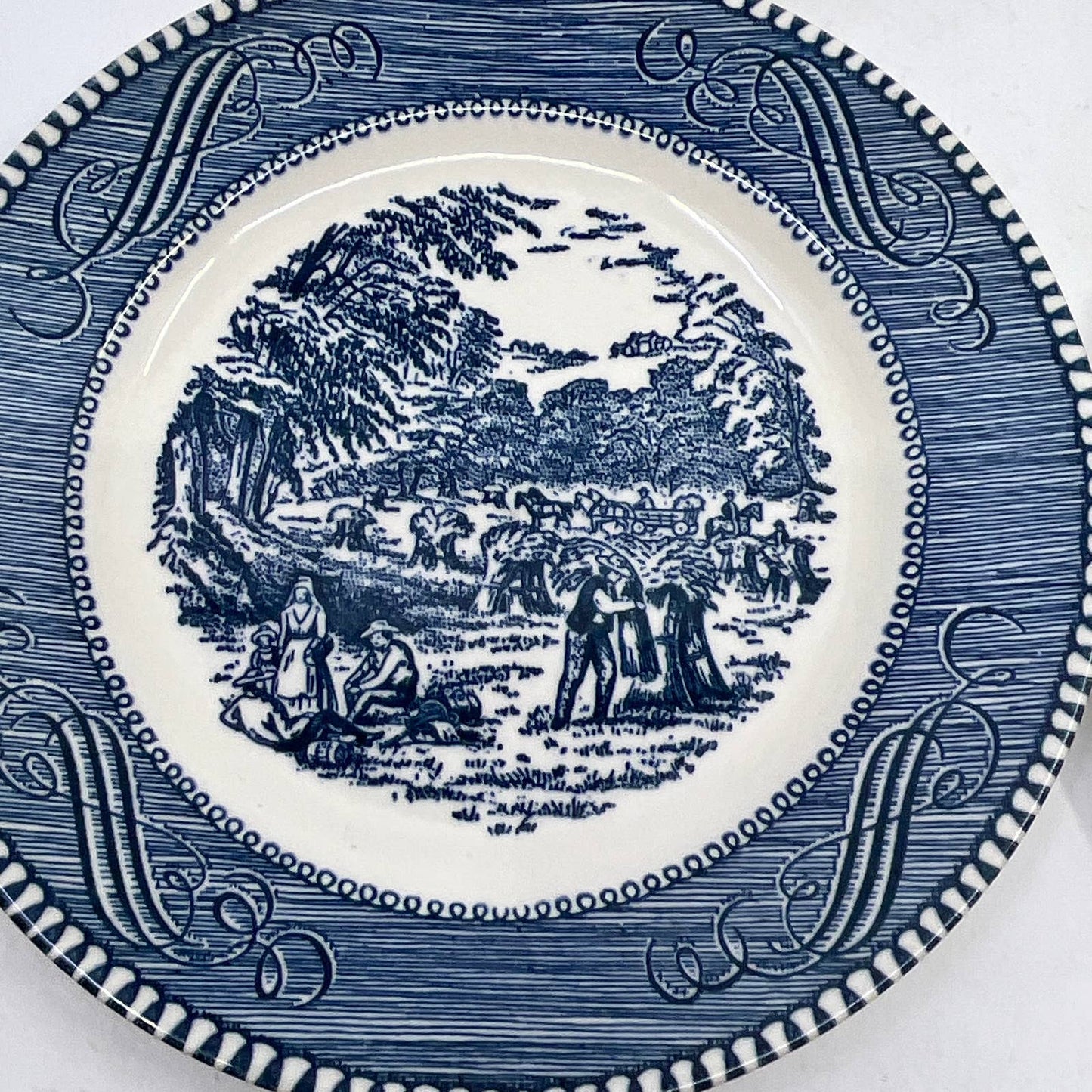 Currier & Ives BLUE Harvest Wheat Royal China Set 4 Dessert Bread Plates 6” TI3