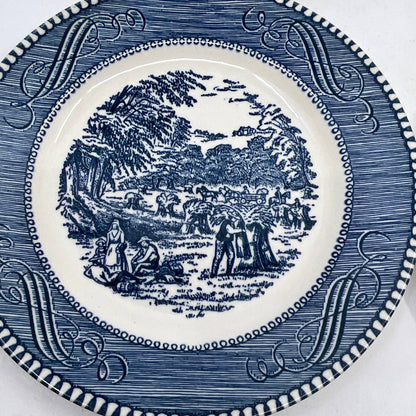 Currier & Ives BLUE Harvest Wheat Royal China Set 4 Dessert Bread Plates 6” TI3